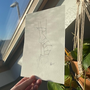 LIJNTEKENING PRINT A5 kunst print van de vrouwelijke vorm bondage, Shibari