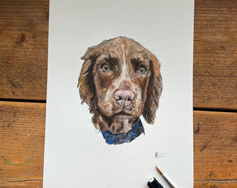 WATERCOLOUR PET PORTRAIT free Uk delivery. Watercolor pet painting with digital line art