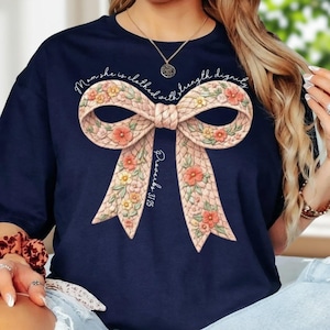 Proverbs 31 25 Bow Shirt, Christian Women Faith Shirt, Bible Verse Shirt, Religious Graphic Tee, Print Only Not a Patch