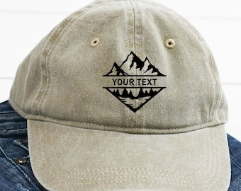 Custom Mountain Cap, Personalized Hiking Hat, Camping Cap, Family Vacation Hat, Adventure Cap, Nature Lover Gift