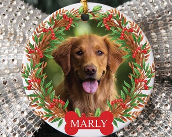 Personalized Pet Ornament With Name, Custom Dog Christmas Ornament, Custom Cat/Dog Photo Ornament,Pet Portrait Name Gift,Christmas Keepksake