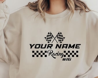 Personalized Racing With Number And Name Sweatshirt, Custom Racing Your Name Sweatshirt, Racing Sweatshirt, Gift For Race Lover