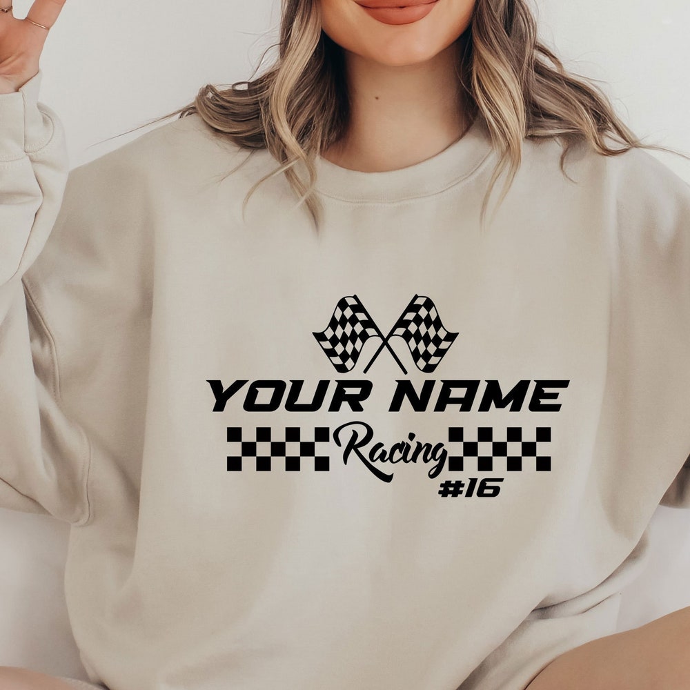 Personalized Racing With Number And Name Sweatshirt, Custom Racing Your Name Sweatshirt, Racing Sweatshirt, Gift For Race Lover