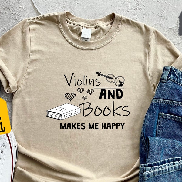 Les violons et les livres me rendent heureux chemise, chemise de joueur de violon, cadeau de violoniste, chemise d'amateur de livre, cadeau de rat de bibliothèque, chemise d'amant de musique