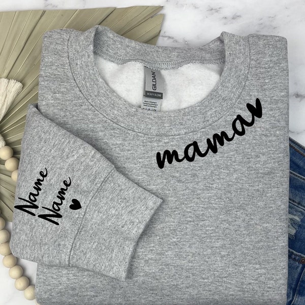 Custom Mama Sweatshirt, Personalized Mama Sweatshirt With Child Names, Mom Sweater With Kids Names On Sleeve, Mother's Day Gift Shirt