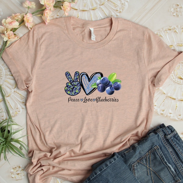 T-shirt Peace Love Blueberry, Chemise de paix, Tee-shirt inspirant, Chemise d’amour, Tee-shirt de paix, Tee-shirt d’amour, Cadeau pour ami, Chemise d’amant de myrtille