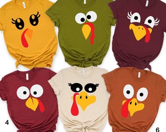 Cute Turkey Fall Thanksgiving Shirt, Thanksgiving Family Matching Shirt, Turkey Face Shirt, Funny Thanksgiving Shirt, Thanksgiving Women&#39;s