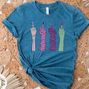 Funny Halloween Shirt, Skeleton Middle Finger Tee, Spooky Witch Hand Shirt, Sarcastic Halloween Tee, Gothic Horror Fall Shirt
