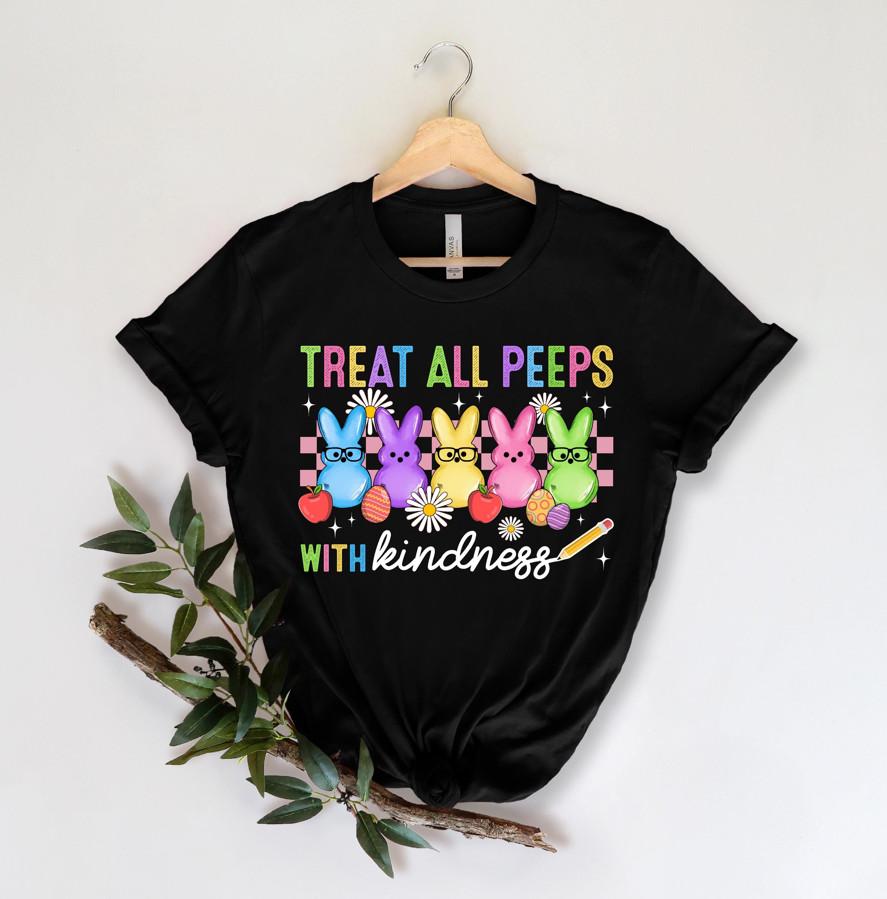 Treat All Peeps With Kindness Shirt, Süßes Lehrer Ostershirt, Hasen T-Shirt, Ostergeschenk für Lehrer, Lehrer Frühling Outfit, Osterschule