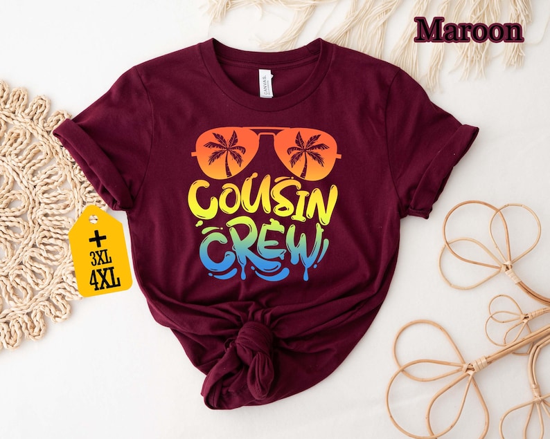 Cousin Crew Matching Shirts, Summer Vacation T-Shirt, Beach Trip Family Shirt, Cousin Group Shirt, Summer Cousin Shirt, Palm Sunglasses Tee image 5