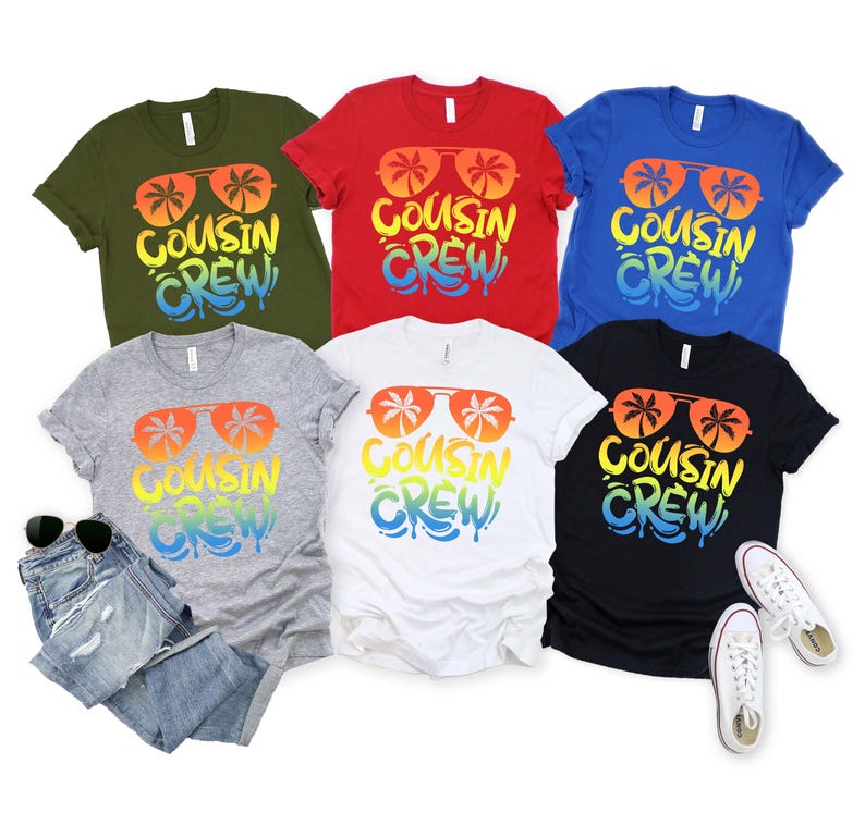 Cousin Crew Matching Shirts, Summer Vacation T-Shirt, Beach Trip Family Shirt, Cousin Group Shirt, Summer Cousin Shirt, Palm Sunglasses Tee image 3