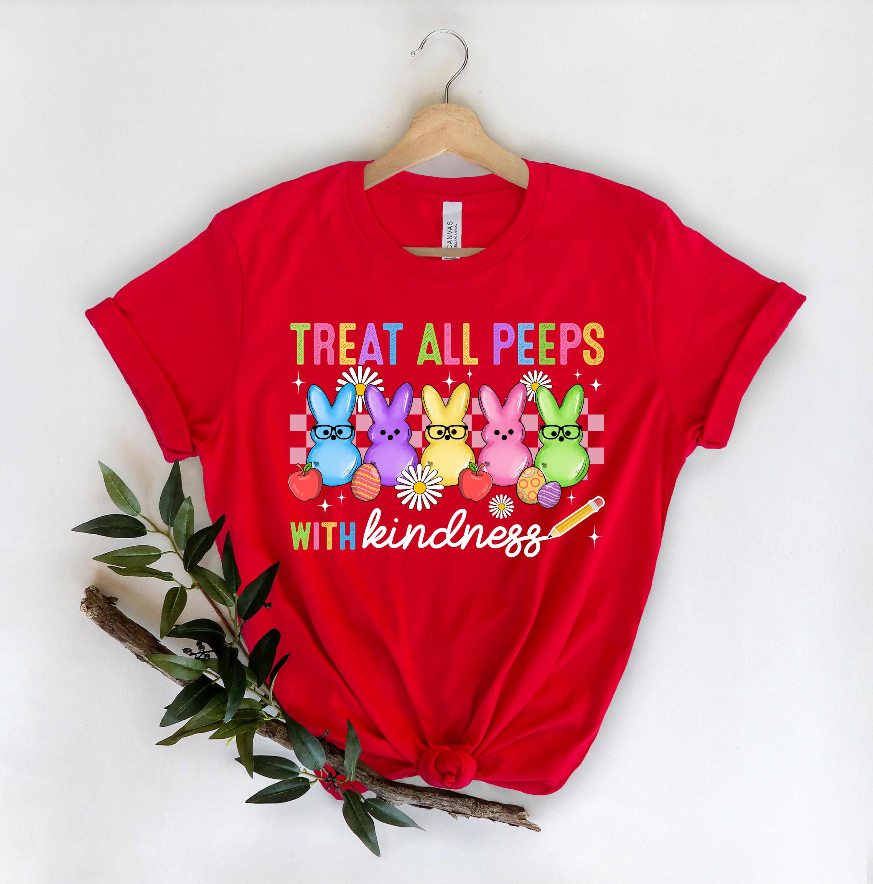 Treat All Peeps With Kindness Shirt, Süßes Lehrer Ostershirt, Hasen T-Shirt, Ostergeschenk für Lehrer, Lehrer Frühling Outfit, Osterschule