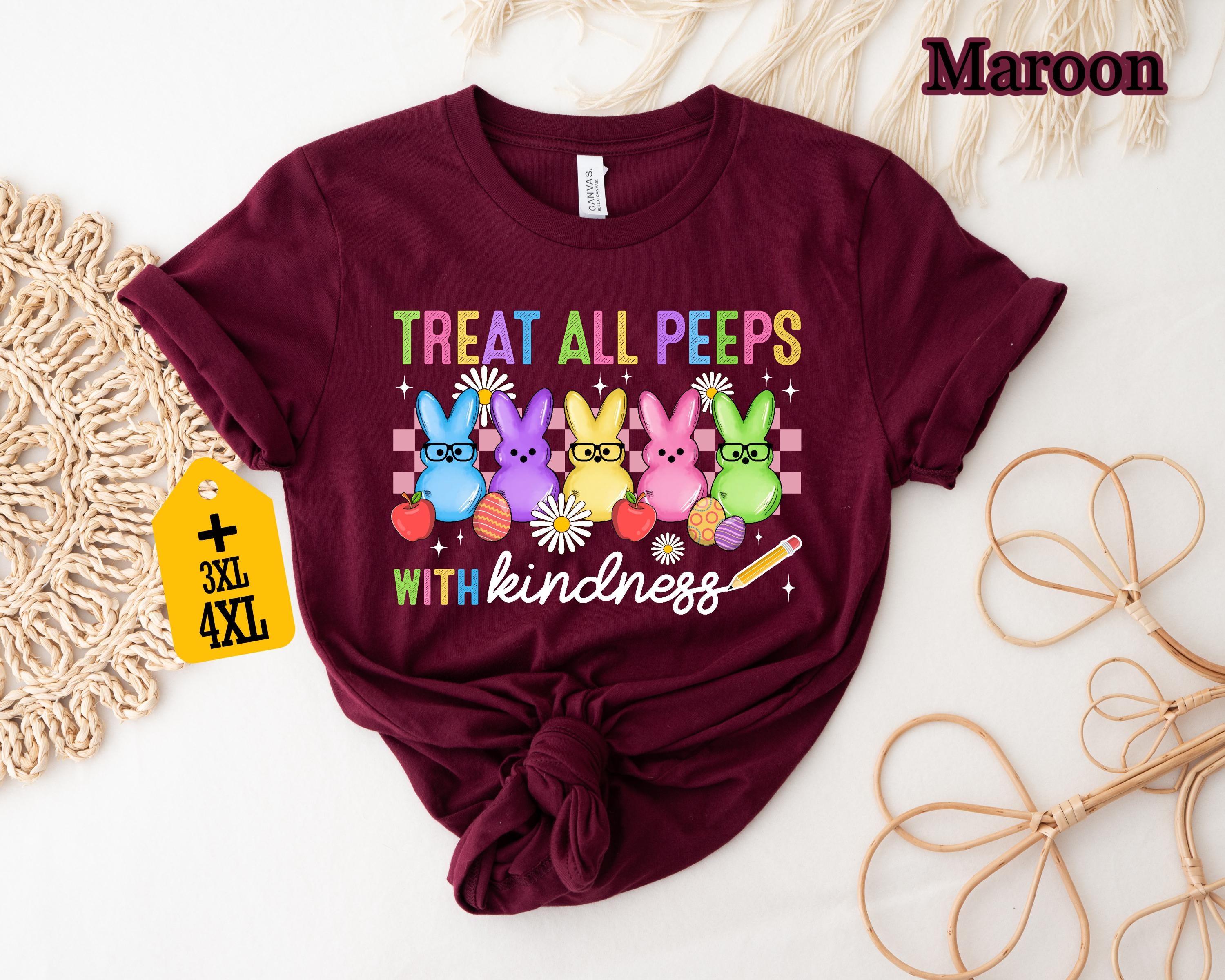 Treat All Peeps With Kindness Shirt, Süßes Lehrer Ostershirt, Hasen T-Shirt, Ostergeschenk für Lehrer, Lehrer Frühling Outfit, Osterschule