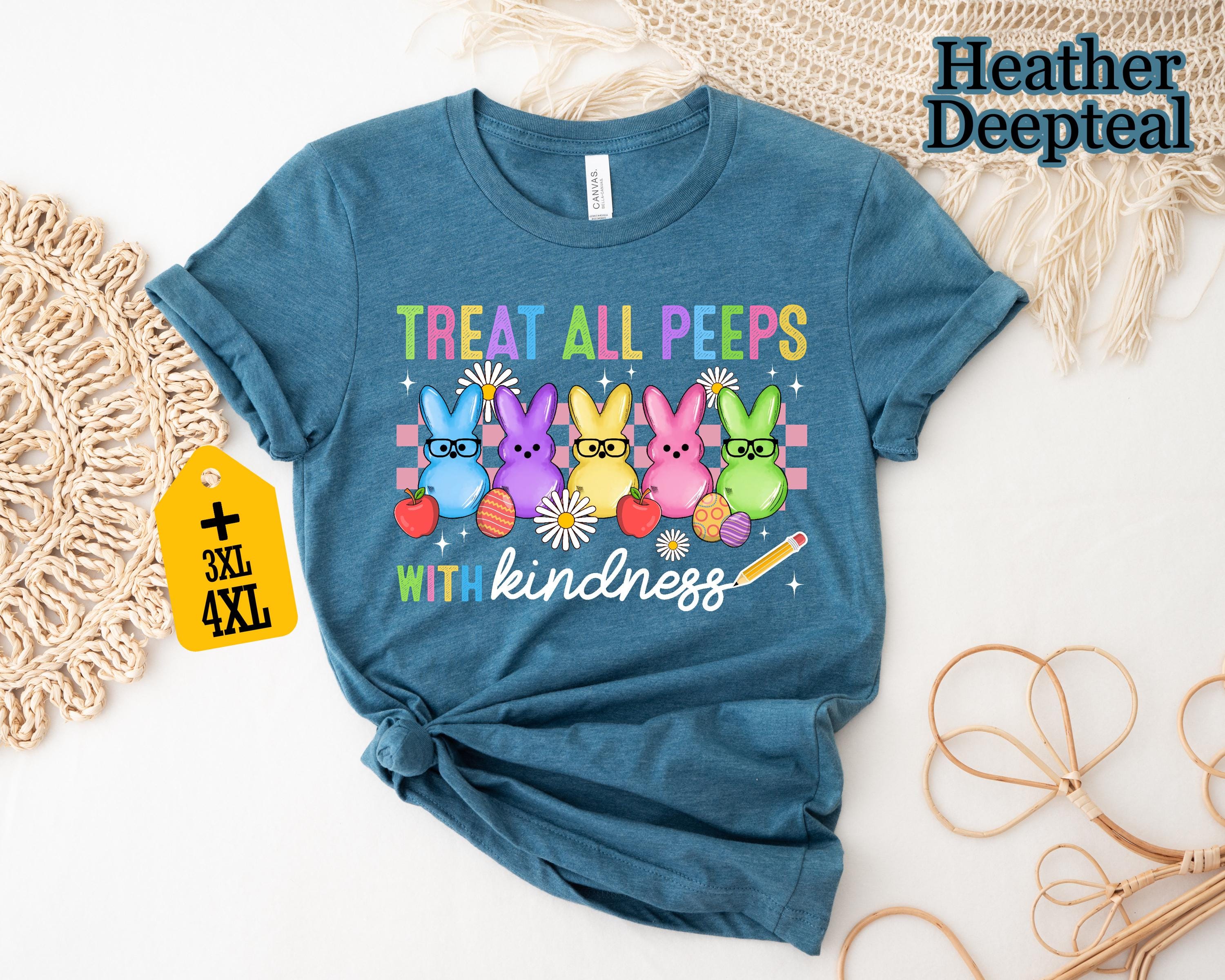 Treat All Peeps With Kindness Shirt, Süßes Lehrer Ostershirt, Hasen T-Shirt, Ostergeschenk für Lehrer, Lehrer Frühling Outfit, Osterschule