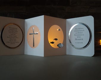 personalisierte Glückwunschkarte zur Kommunion, Konfirmation oder Firmung für Jungen und Mädchen, Geldgeschenk