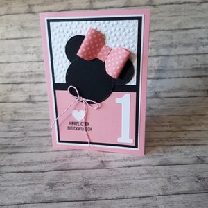 personalisierte Geburtstagskarte für Kinder, Minniemouse Mädchen, 1. 2. 3. 4. 5. 6. 7. 8. 9. 10. Geburtstag