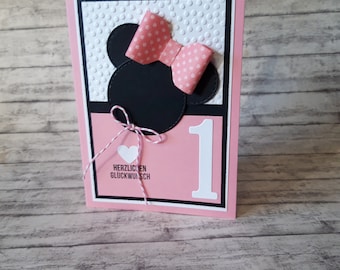 Personalized birthday card for children, Minnie Mouse girl, 1st, 2nd, 3rd, 4th, 5th, 6th, 7th, 8th, 9th, 10th birthday