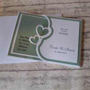 Hochzeitskarte, Geldgeschenk, Karte Hochzeit, Vermählung, Gratulationskarte, Glückwunschkarte, Herzen, Geldfach, Geld, Spruch, Namen