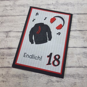 Geburtstagskarte, Karte Geburtstag mit Hoodie, Kopfhörer, Teenager, 18 Jahre, Gratulationskarte, Glückwunschkarte, witzig, Jugendliche