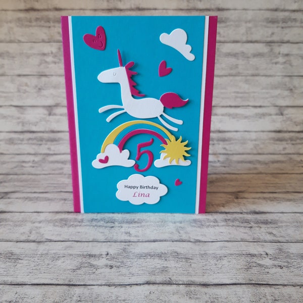 Personalized unicorn card for kids birthday girls 1st 2nd 3rd 4th 5th 6th 7th 8th 9th 10th birthday