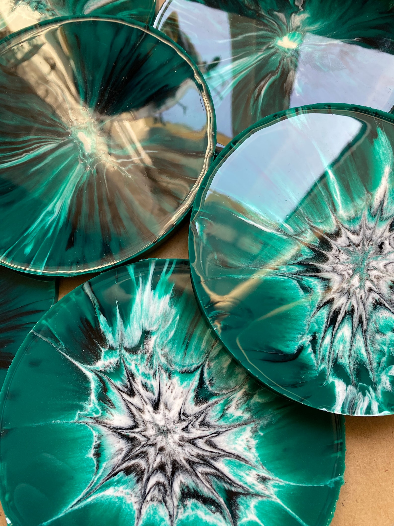 Set of 6 resin coasters green epoxy resin coasters Etsy