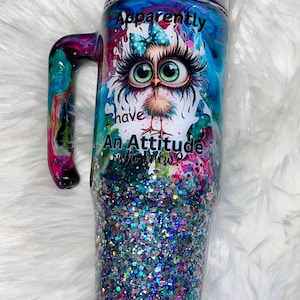 30oz glitter tumbler, alcohol inks, sarcastic,  humor, handle, epoxy