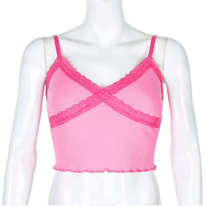 Y2K Lace Patchwork Cami E Girl Orange Mauve Brown Pink 90s Etsy