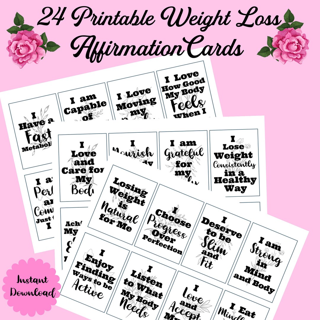 Weight Loss Affirmation Cards, Printable Law of Attraction Affirmation