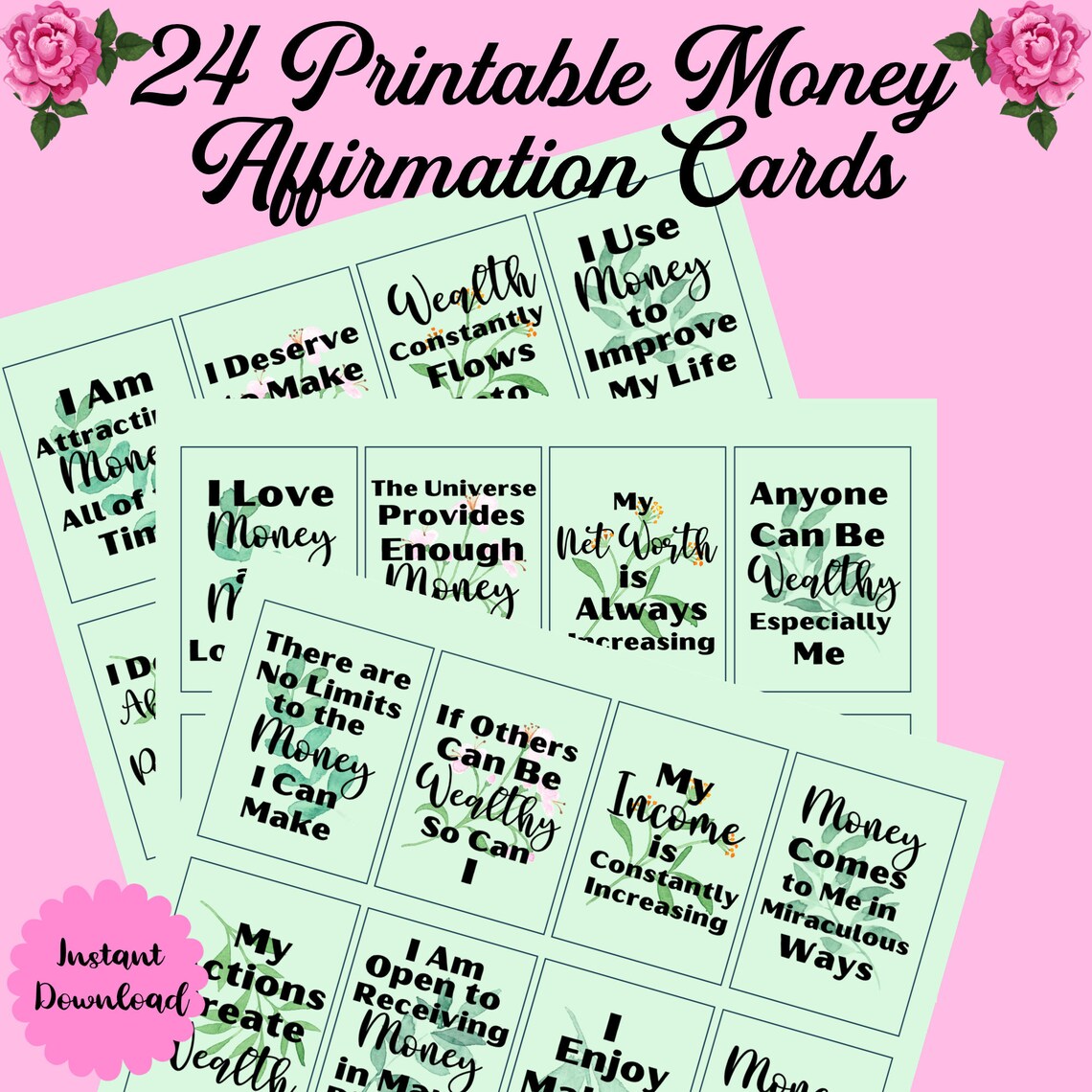 Printable Money Affirmation Cards 24 Wealth Affirmations Etsy