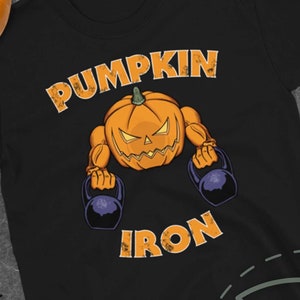 Halloween Workout T Shirt Kürbis Eisen, Kettlebell Workout Halloween Shirt, Gruseliges Halloween Gym Wear Kürbis Spooky Funny Halloween TShirt,
