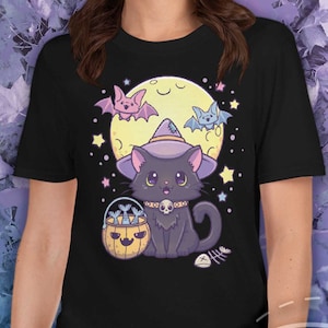 Kawaii Pastel goth fashion vaporwave Halloween Cute Creepy Halloween Black Cat Print Shirt Creepy Cute Clothing Alternative Aesthetic
