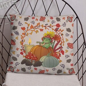 Cottagecore Decor Throw Pillow, Cottage Core Acogedor otoño Otoño Kawaii Frog Mushroom Fun Decorative Throw Pillow Cute Kawaii Frog Lover Pillow