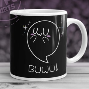 BUWU - kawaii uwu anime emote meme ghost mok voor Halloween, pastel goth esthetische mok, gotische owo uwu meisje, egirl weeb e-girl accessoires