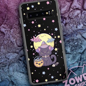 Kawaii Creepy Cute Aesthetic Phone Case, Pastel Goth Samsung Galaxy Case, Halloween Kawaii Black Cat Goth Phone Cases, Cute Phones Cases