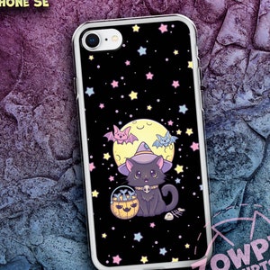 Kawaii Gruselige niedliche ästhetische Handyhülle, Pastel Goth iPhone Hülle, Halloween Kawaii Black Cat Goth Handyhüllen, Süße Halloween Handyhüllen