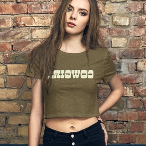 Reverse Cowgirl Shirt, Funny Reverse Cowgirl Pun Crop Shirt, Cowgirl Shirt, Funny Cowgirl Shirt, Reverse Cowgirl Top, Mirrored Text Pun Tee