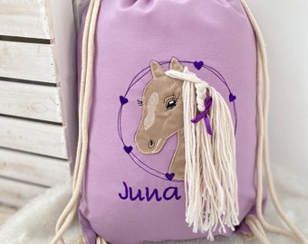 Kinder Rucksack mit Namen Pferd Pony |personalisierte Tasche | Wasserabweisend | Beutel für Wechselwäsche, Sportbeutel | Kindergarten Beutel