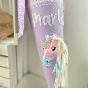 Schultüte Einhorn mit Glitzer Mähne | Schultüte flieder lila & rosa | Zuckertüte Mädchen Einhorn | Schultüte Ergobag Blütenzaubär