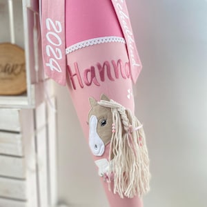 Pferde Schultüte | altrosa & rosé | Zuckertüte für Mädchen | Schultüte Step by Step | Schulmädchen 2025 | Schultüte Mädchen Pferd Halfinger