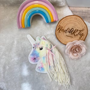 Regenbogen Einhorn mit Woll-Mähne - Patch Aufnäher für DIY Schultüte - Plüsch + Wollmähne - Einhorn für Schultüte