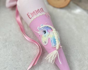 Geschwister Schultüte Einhorn rosa/rosé | Zuckertüte für Mädchen | Mädchen Schultüte für den Kindergartenstart mit Namen | Geschwistertüte