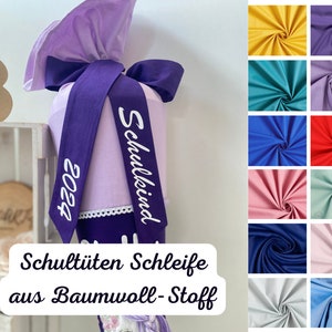 Bedruckte Baumwoll-Schleife für die Schultüte | Schultütenschleife mit Namen oder Wunschtext | Schleife für Zuckertüte | Schulkind 2024