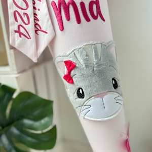 Schultüte Kätzchen und Schmetterlinge (optional) in pink & rosé, Zuckertüte Katze für Mädchen, Schultüte Pink, graue Katze, Schulkind 2026