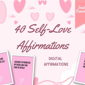 Cartões digitais e imprimíveis de afirmação do amor próprio - 40 impressões