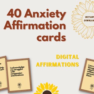 Cartes numériques et imprimables d'affirmation de l'anxiété - 40 impressions