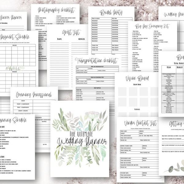 Printable Wedding Planner | wedding workbook | wedding planner | wedding worksheets