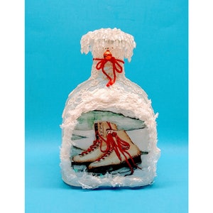 Frosty Ice Skates, Altered Bottle, Decorative Bottle