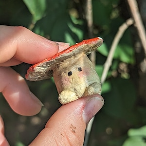 Miniature clay red mushroom friend