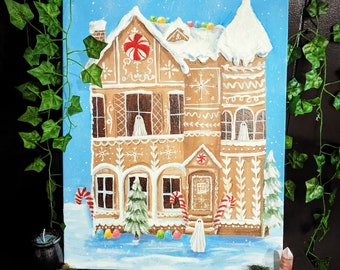 Haunted gingerbread house acrylic painting