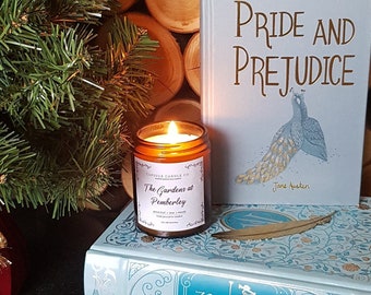 Caja de regalo amante del libro con vela de libro - Vela de orgullo y prejuicio / Vela literaria / Regalo para lectores / Vela Pemberley / Jane Austen